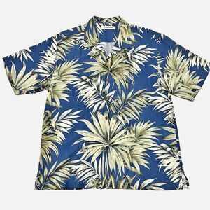Tommy Bahama Silk Palm Floral Blue Hawaiian Shirt Size Large